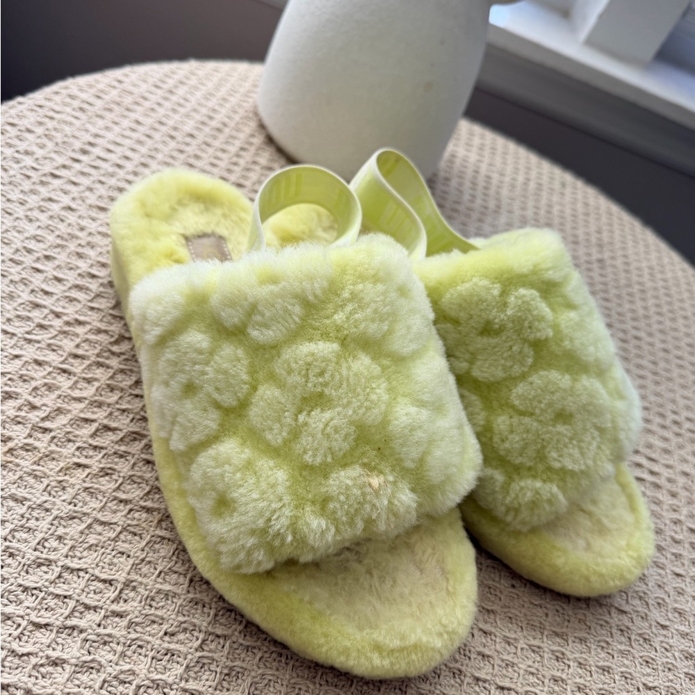 UGG Yellow Fuzzy Slide Slippers